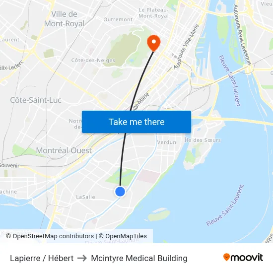 Lapierre / Hébert to Mcintyre Medical Building map