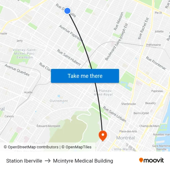 Station Iberville to Mcintyre Medical Building map