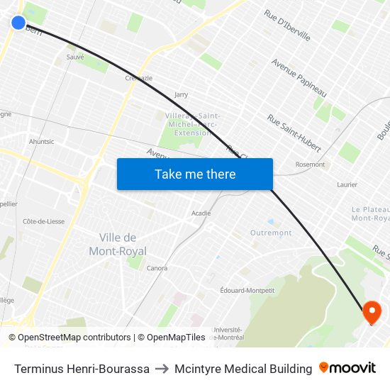 Terminus Henri-Bourassa to Mcintyre Medical Building map