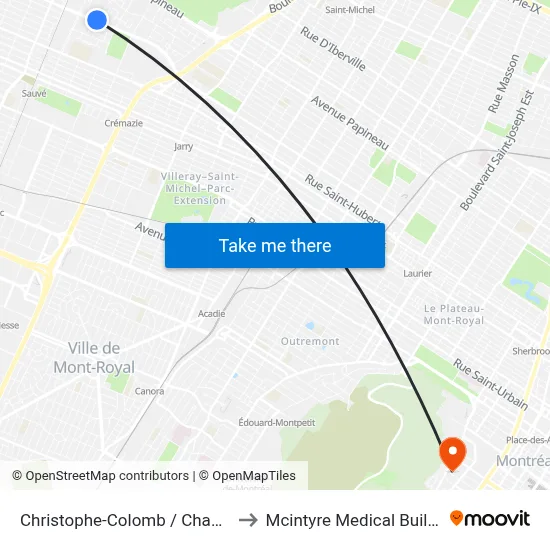 Christophe-Colomb / Chabanel to Mcintyre Medical Building map