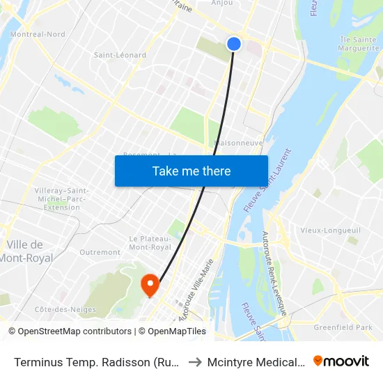 Terminus Temp. Radisson (Rue Du Trianon) to Mcintyre Medical Building map