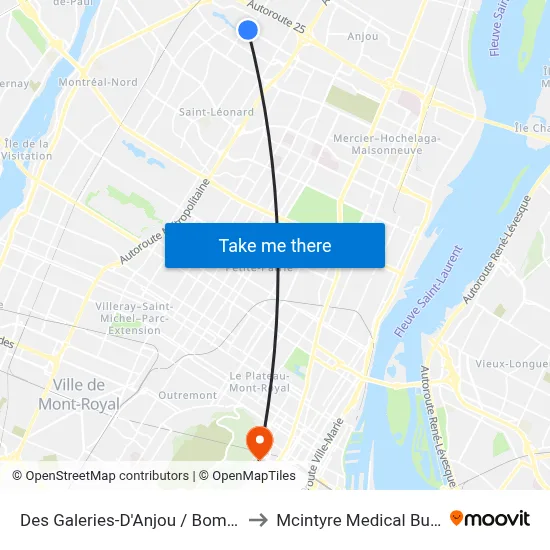 Des Galeries-D'Anjou / Bombardier to Mcintyre Medical Building map