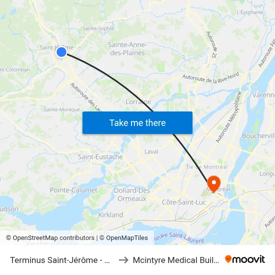 Terminus Saint-Jérôme - Quai I to Mcintyre Medical Building map