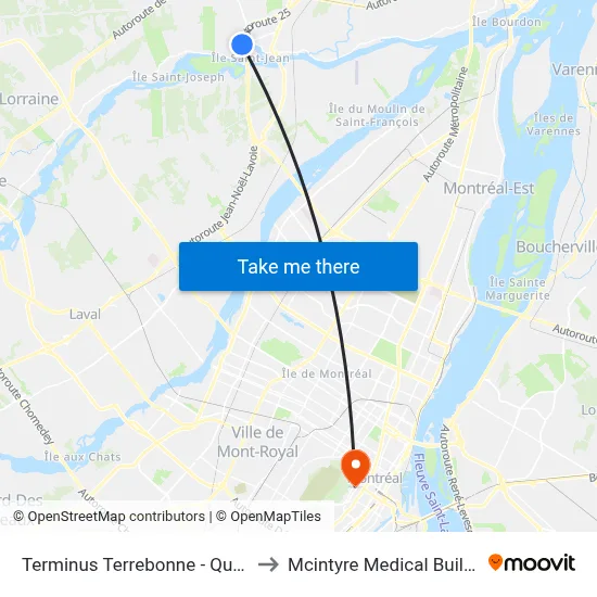 Terminus Terrebonne - Quai 11 to Mcintyre Medical Building map