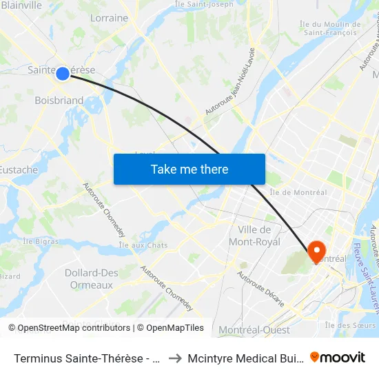 Terminus Sainte-Thérèse - Quai 3 to Mcintyre Medical Building map