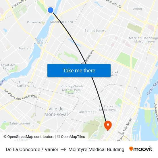 De La Concorde / Vanier to Mcintyre Medical Building map