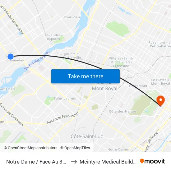 Notre-Dame / Face Au 3870 to Mcintyre Medical Building map
