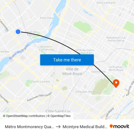 Métro Montmorency Quai: 7 to Mcintyre Medical Building map