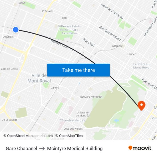 Gare Chabanel to Mcintyre Medical Building map