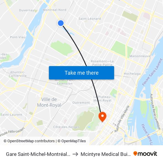 Gare Saint-Michel-Montréal-Nord to Mcintyre Medical Building map