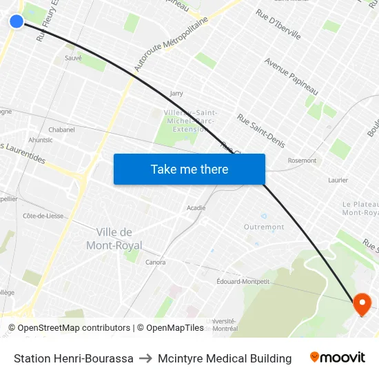 Station Henri-Bourassa to Mcintyre Medical Building map