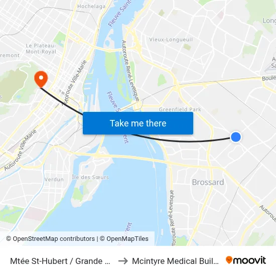Mtée St-Hubert / Grande Allée to Mcintyre Medical Building map