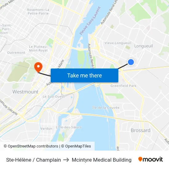 Ste-Hélène / Champlain to Mcintyre Medical Building map