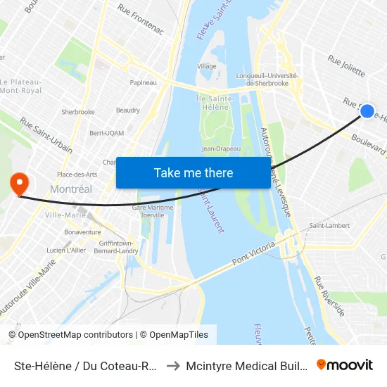 Ste-Hélène / Du Coteau-Rouge to Mcintyre Medical Building map