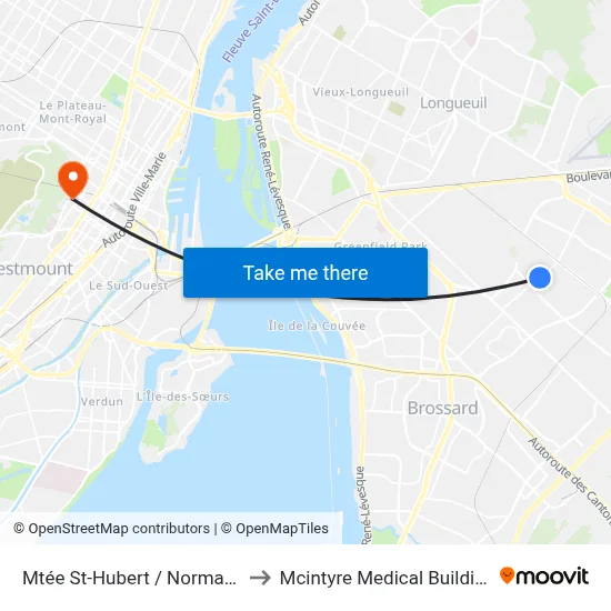 Mtée St-Hubert / Normand to Mcintyre Medical Building map