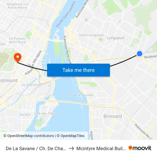 De La Savane / Ch. De Chambly to Mcintyre Medical Building map