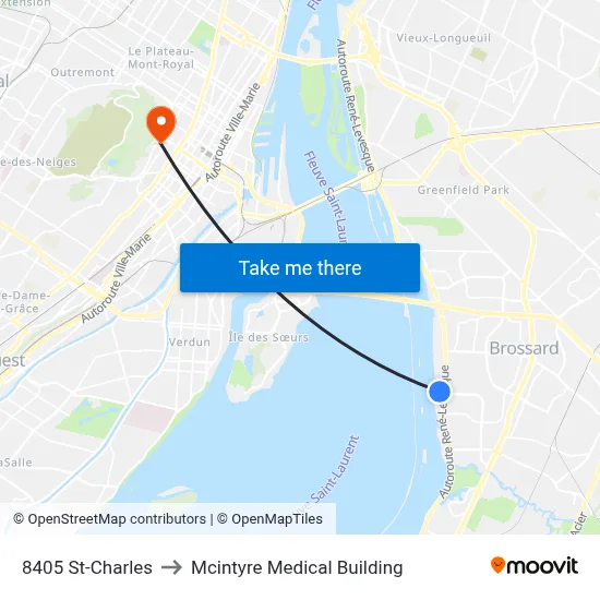 8405 St-Charles to Mcintyre Medical Building map
