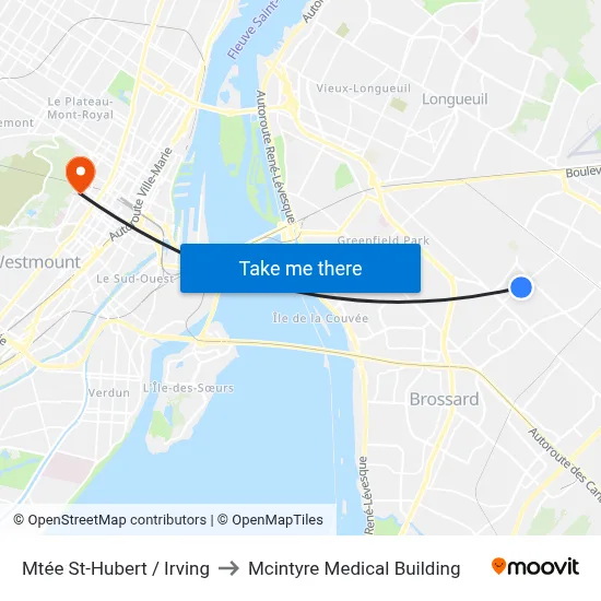Mtée St-Hubert / Irving to Mcintyre Medical Building map