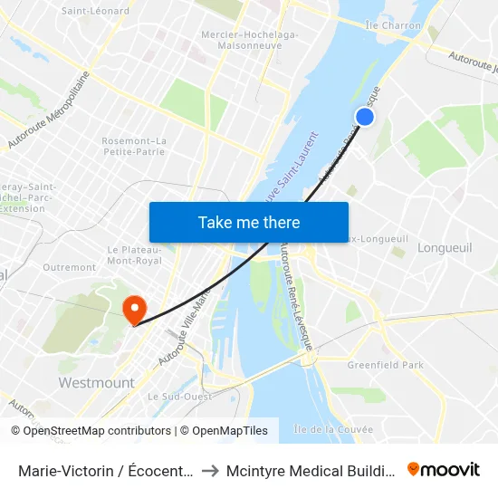Marie-Victorin / Écocentre to Mcintyre Medical Building map