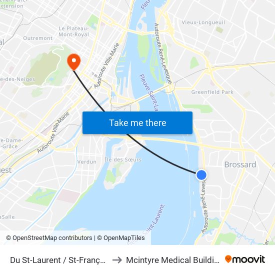 Du St-Laurent / St-François to Mcintyre Medical Building map