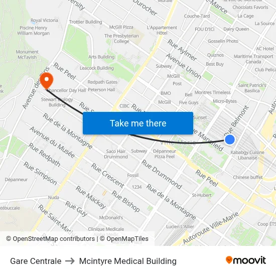 Gare Centrale to Mcintyre Medical Building map