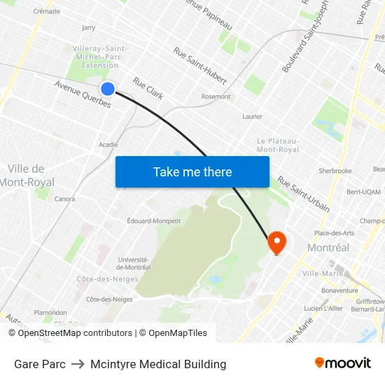 Gare Parc to Mcintyre Medical Building map