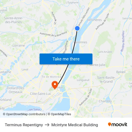 Terminus Repentigny to Mcintyre Medical Building map