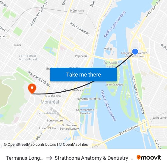 Terminus Longueuil to Strathcona Anatomy & Dentistry Building map