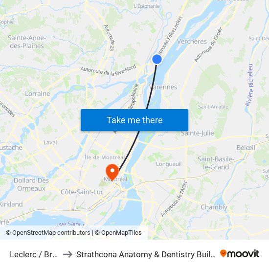 Leclerc / Brien to Strathcona Anatomy & Dentistry Building map