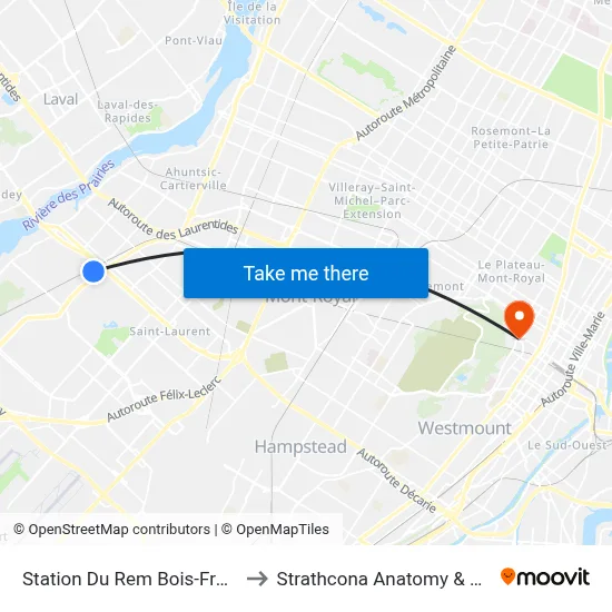 Station Du Rem Bois-Franc Ouest Quai: 1 to Strathcona Anatomy & Dentistry Building map