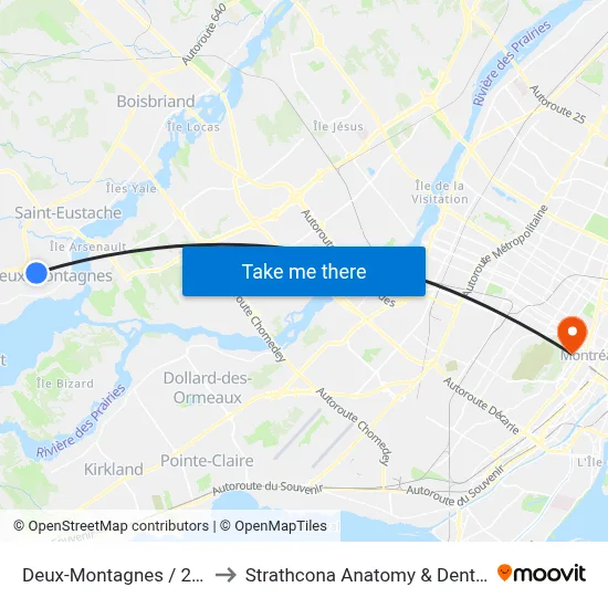 Deux-Montagnes / 20e Avenue to Strathcona Anatomy & Dentistry Building map