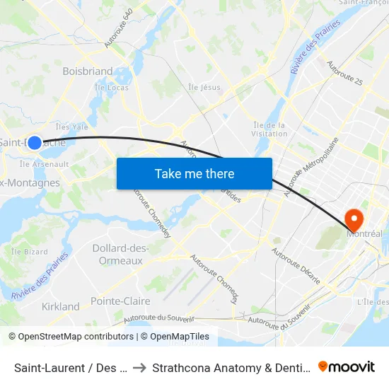 Saint-Laurent / Des Mille-Îles to Strathcona Anatomy & Dentistry Building map