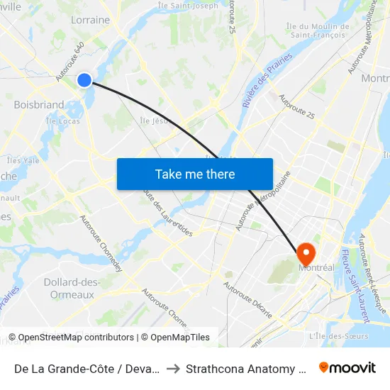 De La Grande-Côte / Devant La Gare Rosemère to Strathcona Anatomy & Dentistry Building map