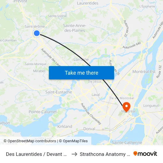 Des Laurentides / Devant Les Galeries Laurentides to Strathcona Anatomy & Dentistry Building map
