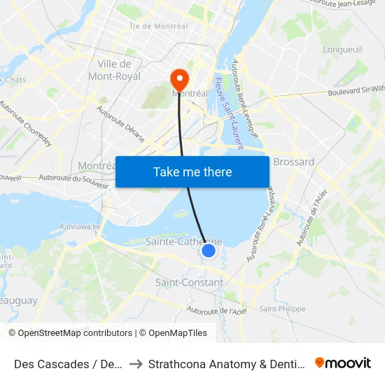 Des Cascades / Des Marins to Strathcona Anatomy & Dentistry Building map