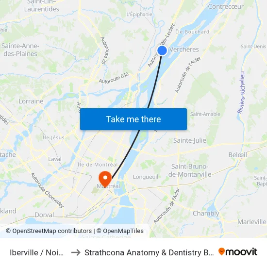 Iberville / Noiseux to Strathcona Anatomy & Dentistry Building map