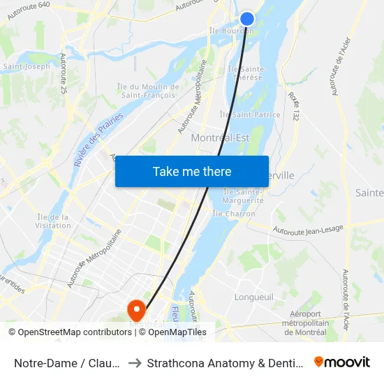Notre-Dame / Claude-David to Strathcona Anatomy & Dentistry Building map