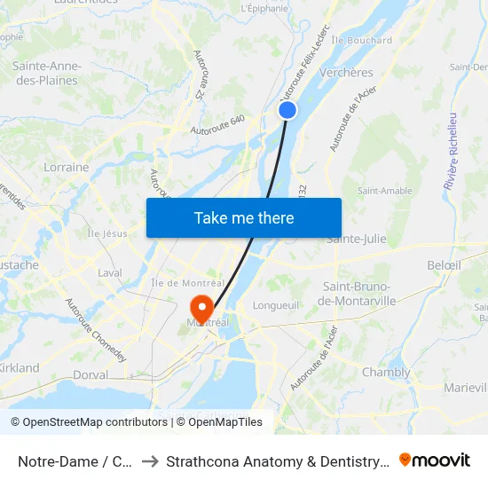 Notre-Dame / Claude to Strathcona Anatomy & Dentistry Building map