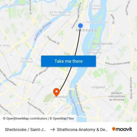 Sherbrooke / Saint-Jean-Baptiste to Strathcona Anatomy & Dentistry Building map