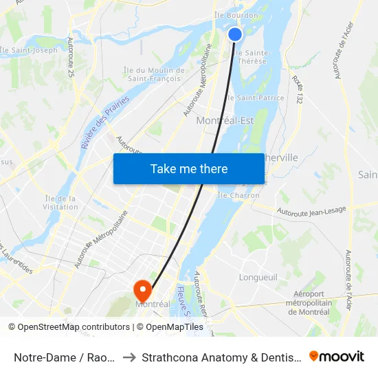 Notre-Dame / Raoul-Jobin to Strathcona Anatomy & Dentistry Building map