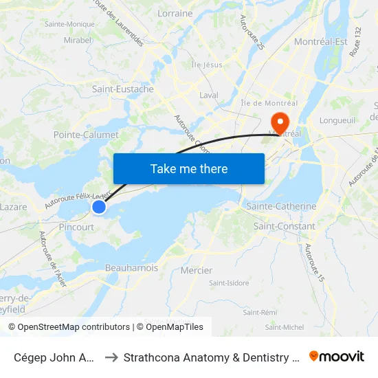 Cégep John Abbott to Strathcona Anatomy & Dentistry Building map