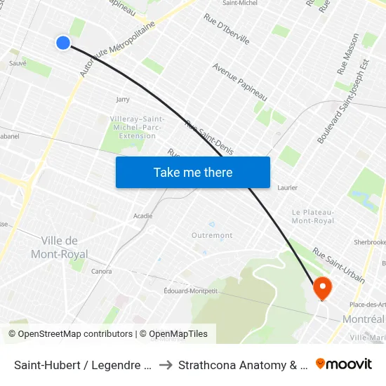 Saint-Hubert / Legendre (Collège Ahuntsic) to Strathcona Anatomy & Dentistry Building map