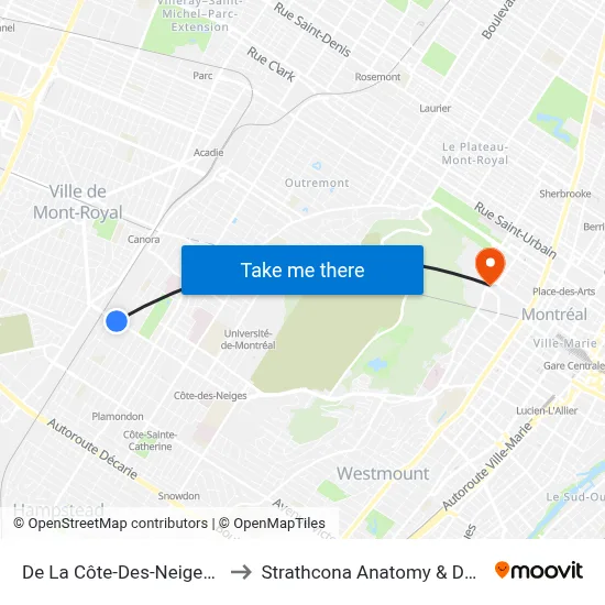 De La Côte-Des-Neiges / De Bedford to Strathcona Anatomy & Dentistry Building map