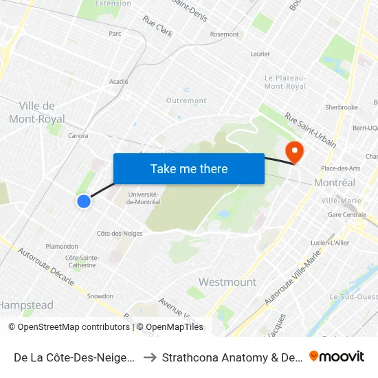 De La Côte-Des-Neiges / Van Horne to Strathcona Anatomy & Dentistry Building map