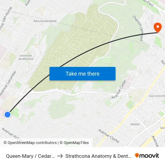 Queen-Mary / Cedar Crescent to Strathcona Anatomy & Dentistry Building map