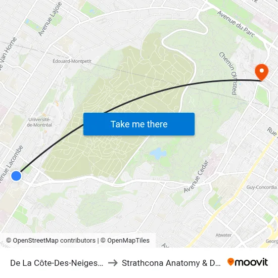 De La Côte-Des-Neiges / Jean-Brillant to Strathcona Anatomy & Dentistry Building map