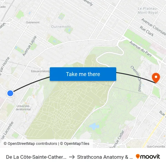 De La Côte-Sainte-Catherine / De Darlington to Strathcona Anatomy & Dentistry Building map