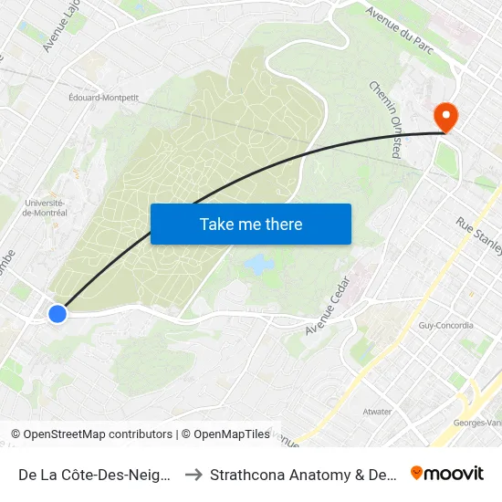 De La Côte-Des-Neiges / Decelles to Strathcona Anatomy & Dentistry Building map
