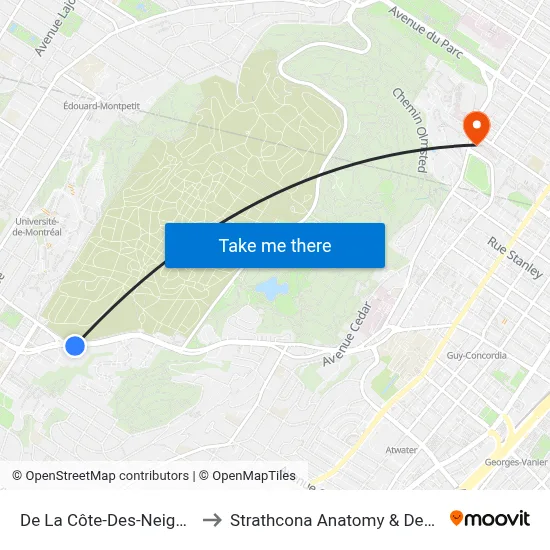 De La Côte-Des-Neiges / No 4858 to Strathcona Anatomy & Dentistry Building map