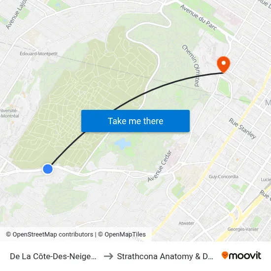 De La Côte-Des-Neiges / Ridgewood to Strathcona Anatomy & Dentistry Building map